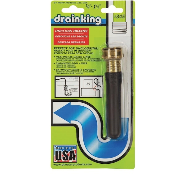 G. T. Water Drain King 3/4in. to 1-1/2in. Water-Pressure Drain Opener 345 - main